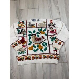 Signatures by Northern Isles‎ 12 Days of Christmas Hand Knit Sweater XL Vintage